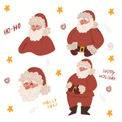 Merry Christmas greeting card template with winter cottage, bunny and envelope for Santa. Winter holidays card or poster. Vector winter set.Christmas Set