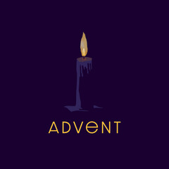 Advent candle, symbolizing the season of hope, peace and joy for the expectant celebration of the nativity of Christ at Christmas.