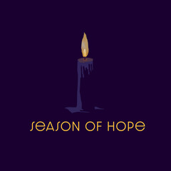 Season of Hope with advent candle, symbolizing the season of hope, peace and joy for the expectant celebration of the nativity of Christ at Christmas.