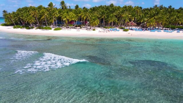 Aerial view of Saona Island near Punta Cana, Dominican Republic. Paradise Beach. Bounty.  
