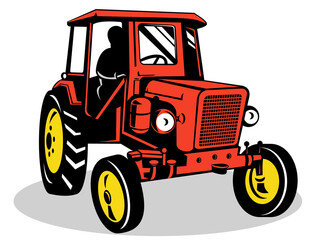 illustration of a vintage tractor on isolated background done in retro style
