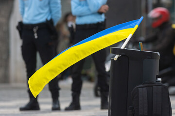Ukrainian flag at a protest on the street