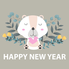 Merry Christmas and New Year greeting cards with cute animal characters