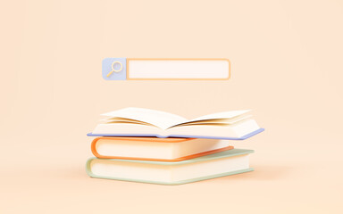 Search the knowledge in books, 3d rendering.