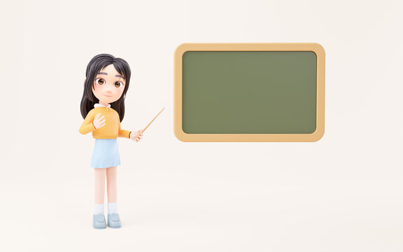 The girl teaches with a wand in hand, 3d rendering.