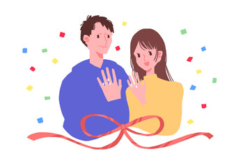 婚約をしたカップルのイラスト