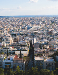 Athens, Attica, beautiful super-wide angle view of Athens city, Greece, Mount Lycabettus, mountains and scenery beyond the city, seen from The Parthenon, temple on the Athenian Acropolis
