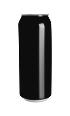 Black can with beverage isolated on white. Mockup for design