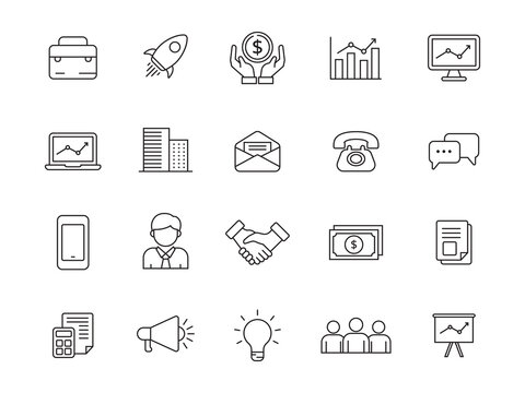 Set of business icons with linear style isolated on white background
