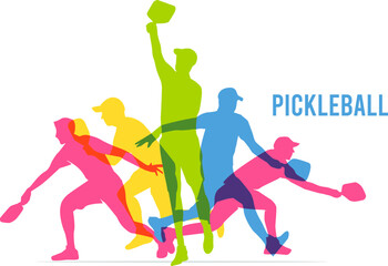 Colorful vector editable pickleball player poses for any graphic background