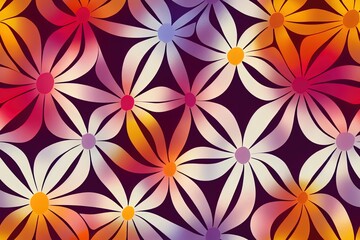 Groovy Seamless Patterns Set with Waves and Daisy Flowers, Checkerboard and Hearts . Psychedelic Abstract 2d illustrated Background in 1970s Hippie Retro Style for Print on Textile, Wrapping Paper