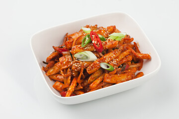Stir-fried squid, squid, stir-fried, seafood, seasoning, vegetables, vegetables, Korean food, Korean culture, food, food, ingredients, food ingredients, food ingredients, close-up, spicy, salty, stir-