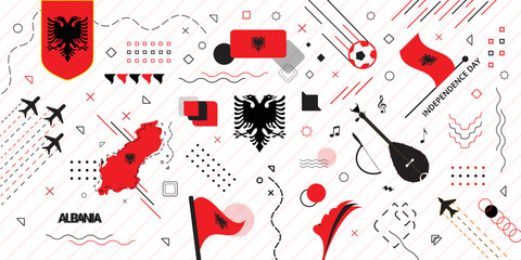 albania elements background memphis style, to commemorate the big day in the country of albania - obrazy, fototapety, plakaty