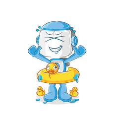 Obraz premium humanoid robot with duck buoy cartoon. cartoon mascot vector
