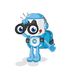 humanoid robot with binoculars character. cartoon mascot vector