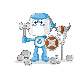 humanoid robot viking with an ax illustration. character vector