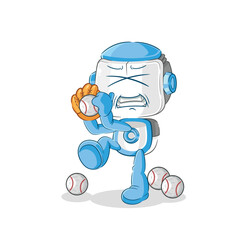 humanoid robot baseball pitcher cartoon. cartoon mascot vector