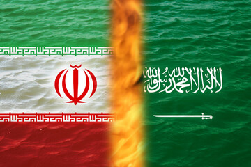 Defocus war between Iran and Saudi Arabia. National flag of iran and saudi arabia. Concept of a...