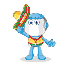 humanoid robot Mexican culture and flag. cartoon mascot vector