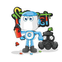 humanoid robot graffiti artist vector. cartoon character