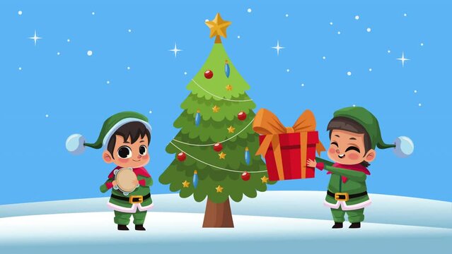 little elfs with gift animation