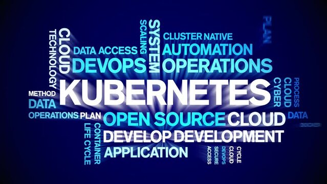 Kubernetes animated tag word cloud;text design animation kinetic typography seamless loop.