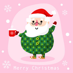 Santa Claus in pajamas cartoon season greeting card, Merry Christmas card
