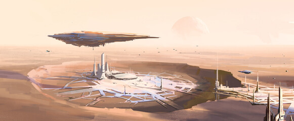 Human base on Mars, 3D illustration. © liuzishan
