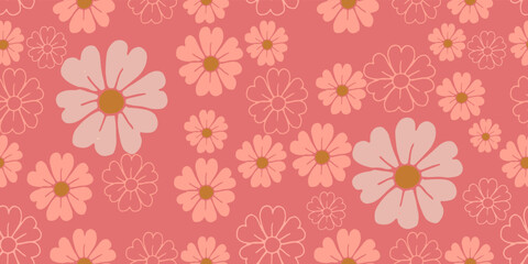 Fototapeta premium Seamless abstract pattern with flowers Pink ornament stylish texture on yellow background