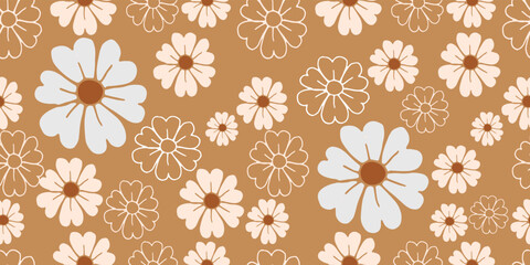 Seamless abstract pattern with flowers brown ornament stylish texture on yellow background