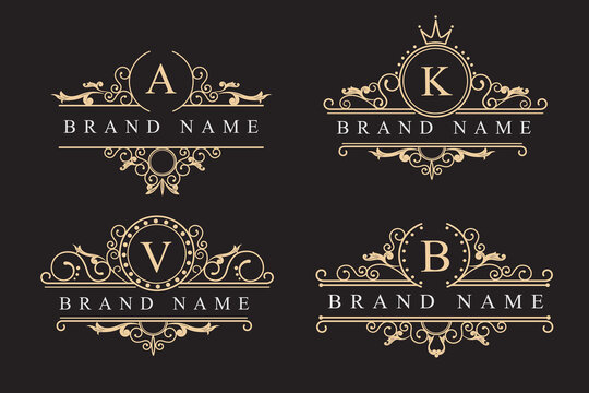 Set Elegant floral initials logo. Design templates for invitations, menus, labels vector illustration