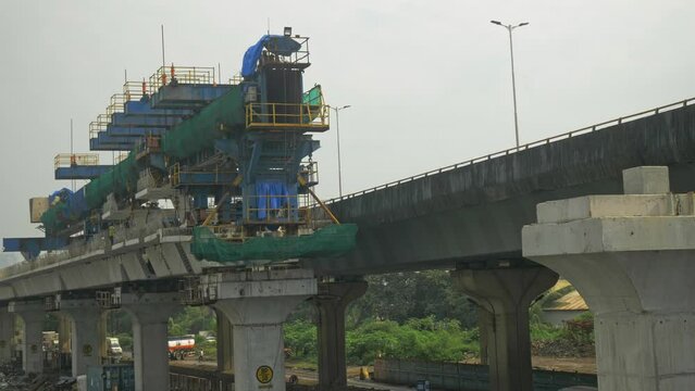 Static shot of Green Line 4 of the Mumbai Metro currently under construction, Wadala, Mumbai