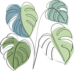 simplicity monstera plant freehand continuous line drawing - obrazy, fototapety, plakaty