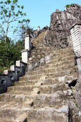 Ascending stone staircase to the Hang Mua pagoda, Ninh Binh, Vietnam