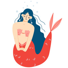 Cute mermaid with blue hair. 