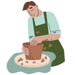 Man making pottery. Handcraft pottery workshop