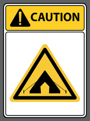 Warning sign for camping camping area.Sign caution