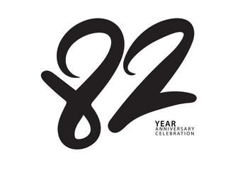 82 year anniversary celebration black color logotype vector, 82 number design, 82th Birthday invitation, logo number design vector illustration