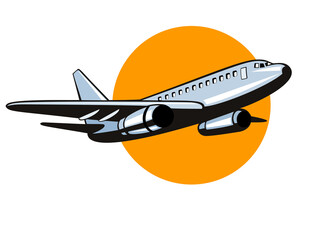 illustration of a commercial jet plane airliner on flight flying isolated background