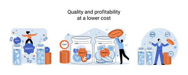 Quality and profitability at lower cost. Salary increase metaphor, profit margin. Earn on business inflation, investment, developing, coordinating sales. Management optimization of business processes