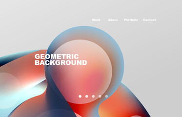 Landing page abstract liquid background. Flowing shapes, round design and circle. Web page for website or mobile app wallpaper