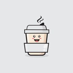 White Coffee Hot cute kawaii vector design