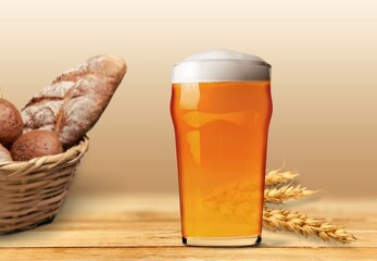 Traditional bread with beer. Drinks for Oktoberfest concept.