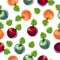 Pixel apple seamless pattern background vector illustration 