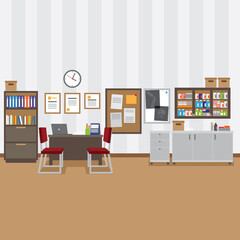 Inside scene of a clinic with doctor consult area and pharmacy area