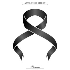 Black awareness ribbon on white background. Mourning sign icons. illustration of vector graphic of ribbon as symbol. Vector eps 10