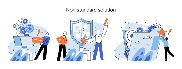 Non standart solution solving problem metaphor, answer to question or creativity idea innovation help business success. Alternative decision or business strategy plan, fallback option business choice