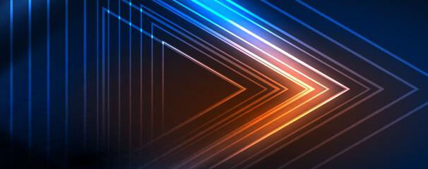 Neon glowing lines and angles, magic energy space light concept. Vector illustration for wallpaper, banner, background, leaflet, catalog, cover, flyer