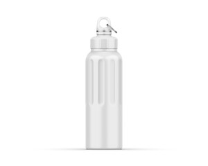 Aluminum white blank shiny sipper bottle ready for your design and branding mockup template isolated on white background, 3d illustration.
