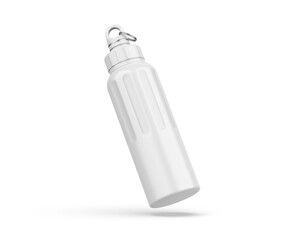 Aluminum white blank shiny sipper bottle ready for your design and branding mockup template isolated on white background, 3d illustration.